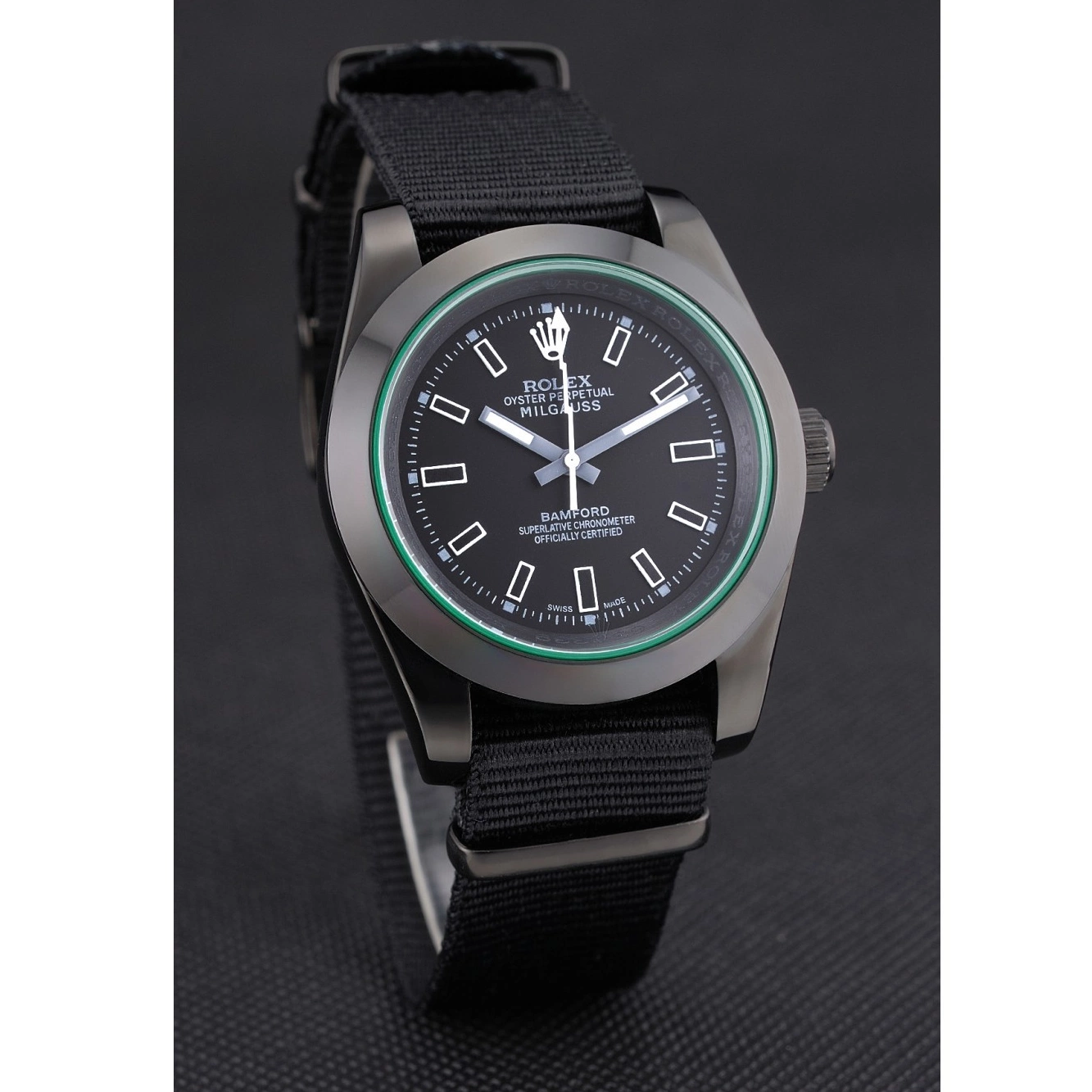 Aaa fake watches Rolex Milgauss 622001 Bamford Strap Nylon Black 0603